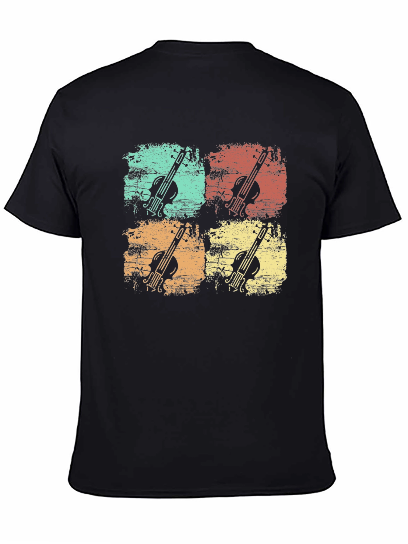 Retro Violin Graphic Print Mens Black T-Shirt