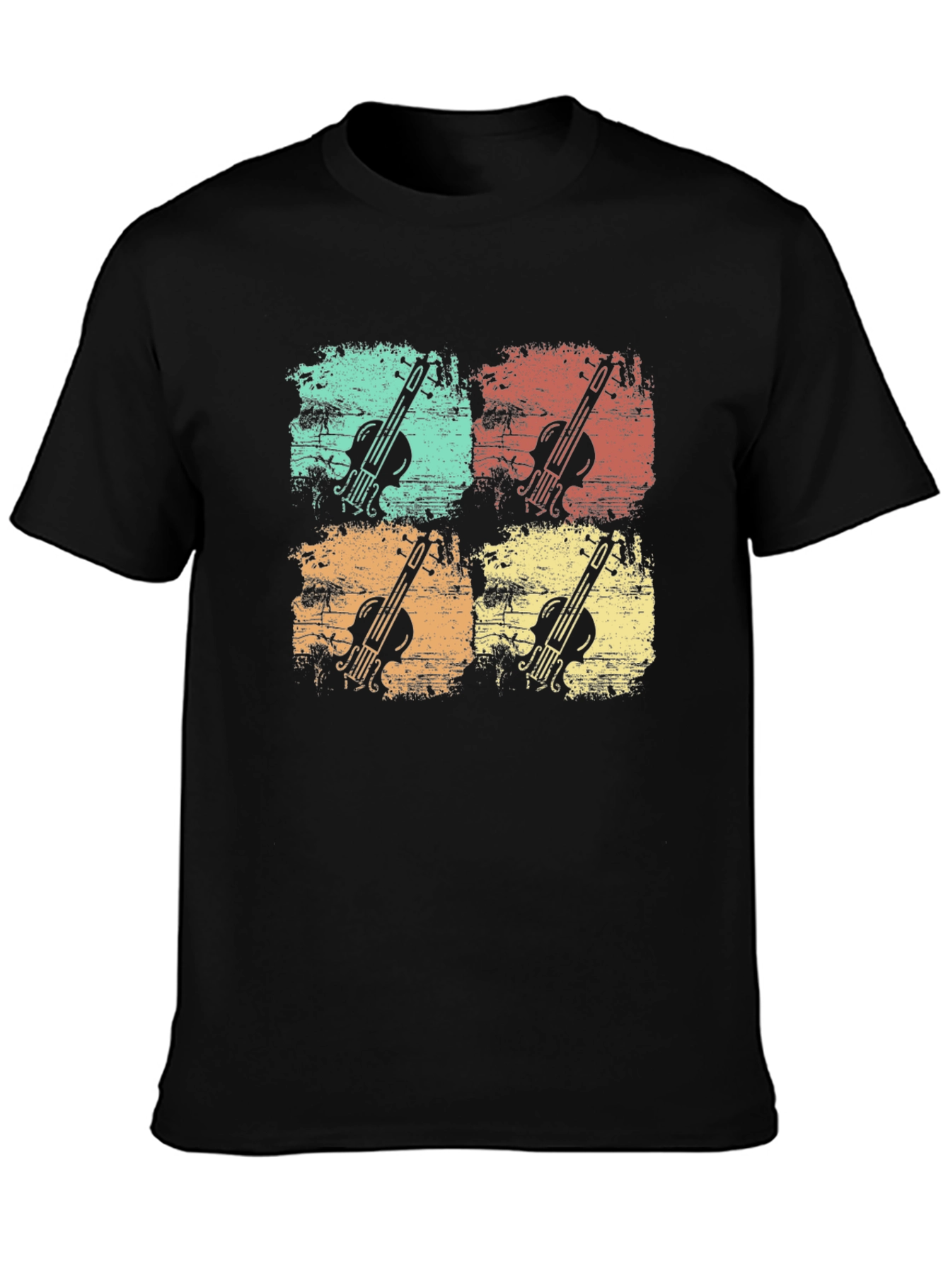 Retro Violin Graphic Print Mens Black T-Shirt