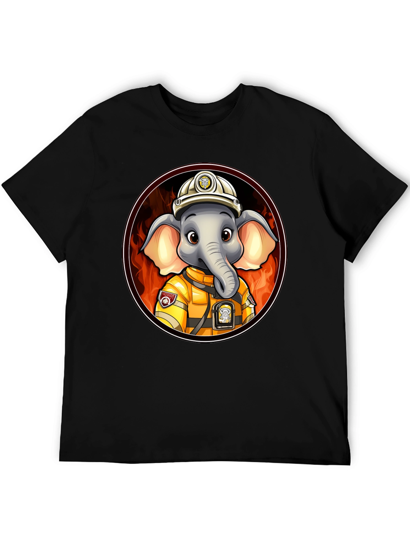 Elephant Firefighter T-Shirt - Cartoon Animal Tee