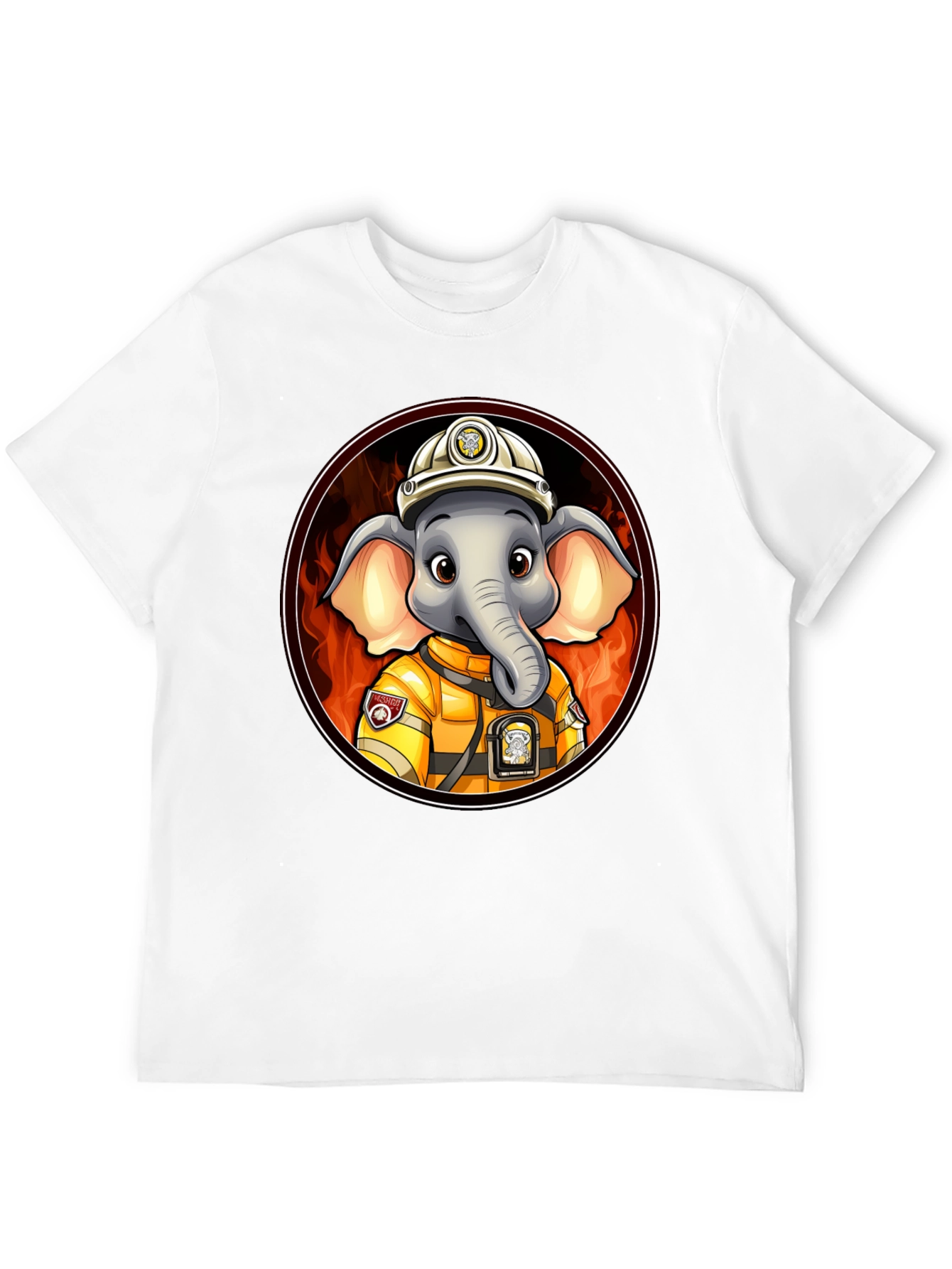 Elephant Firefighter T-Shirt - Cartoon Animal Tee