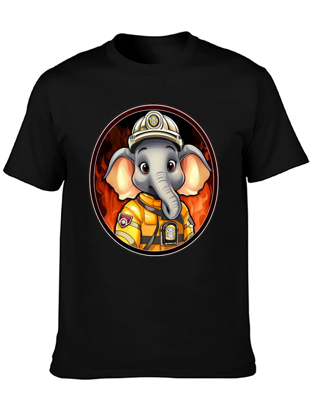 Elephant Firefighter T-Shirt - Cartoon Animal Tee