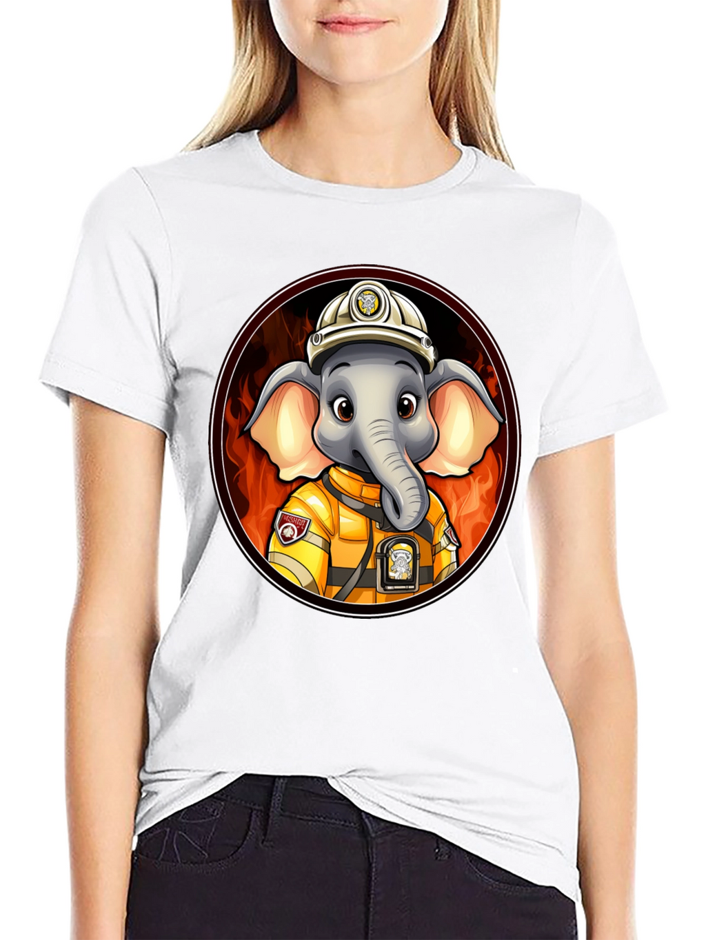 Elephant Firefighter T-Shirt - Cartoon Animal Tee