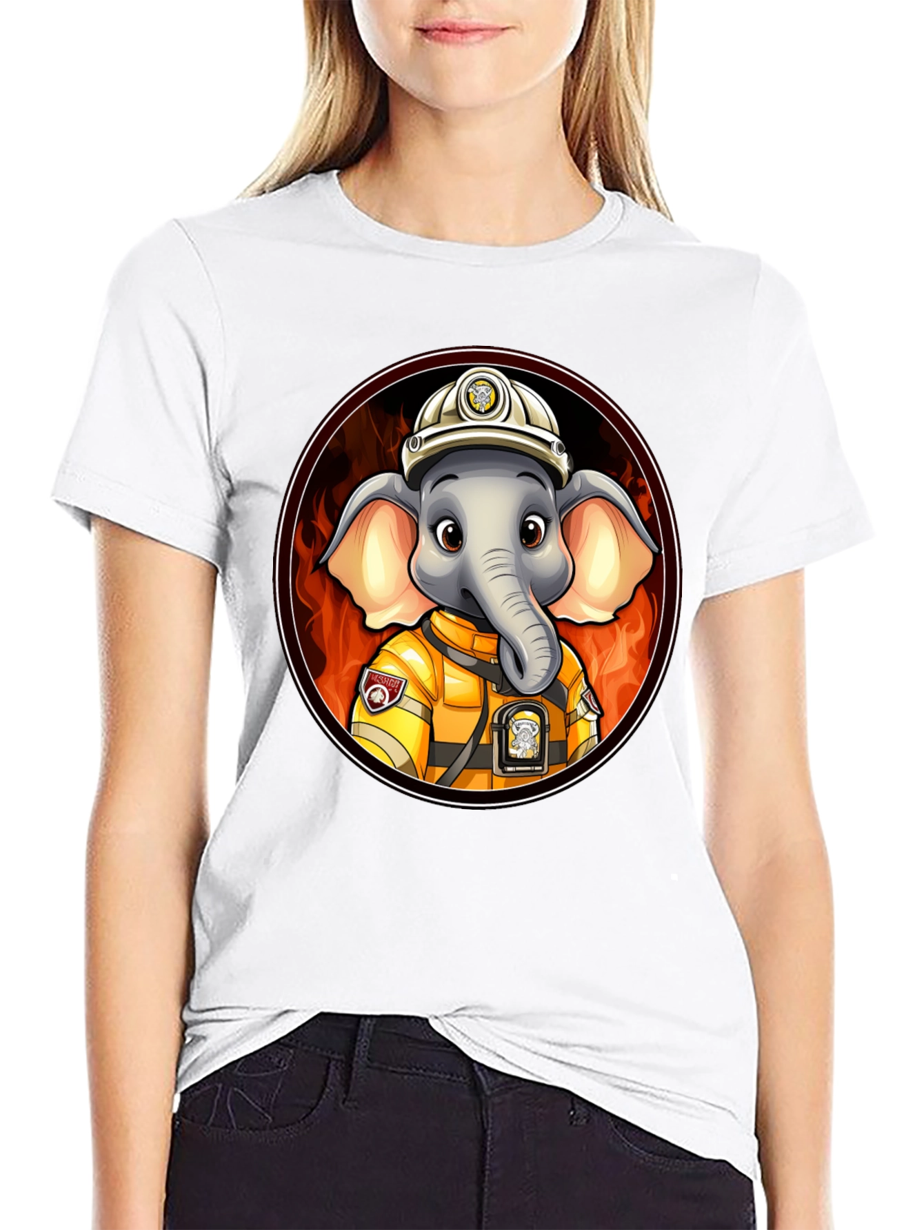 Elephant Firefighter T-Shirt - Cartoon Animal Tee