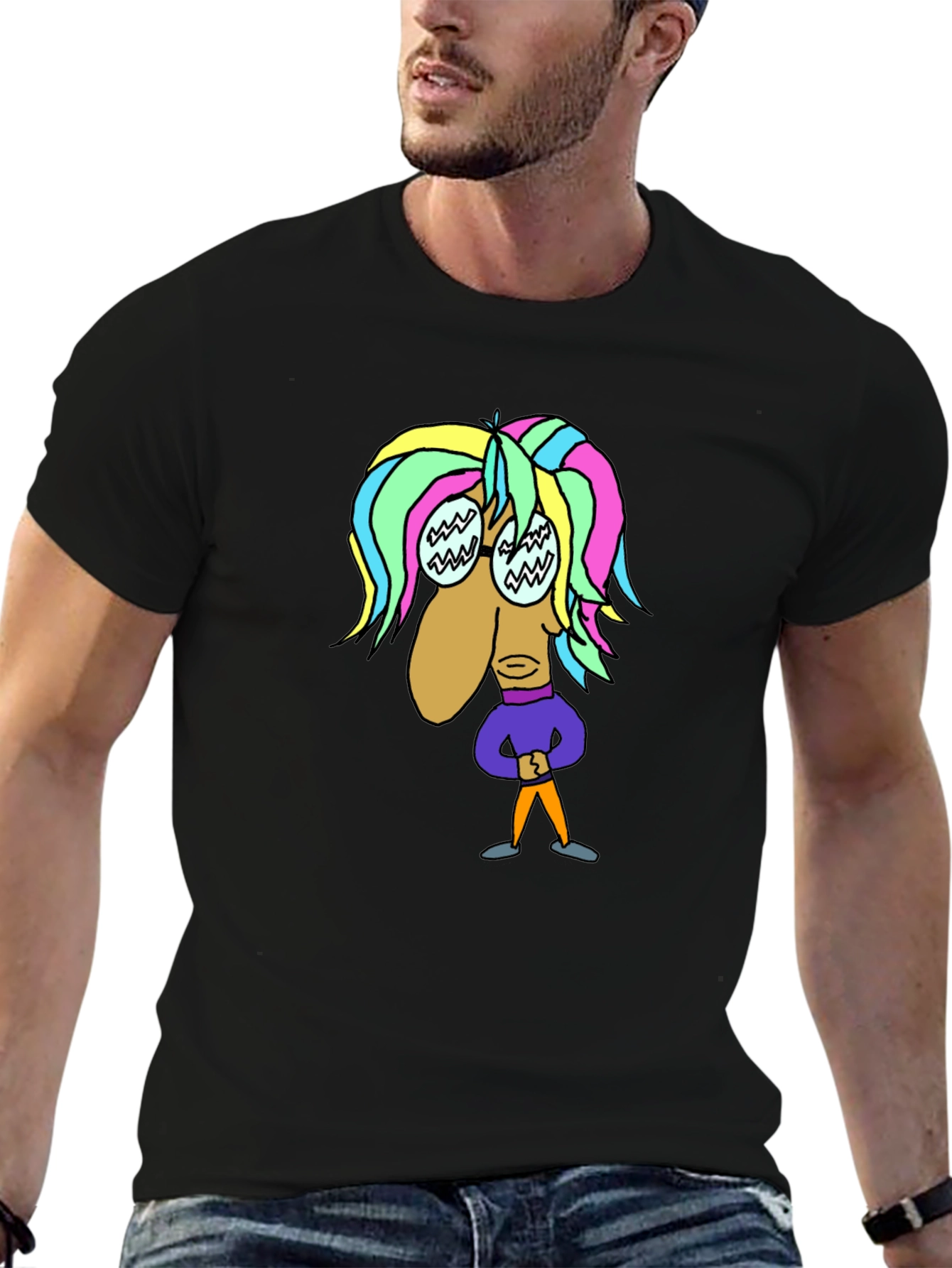 Cartoon Character Graphic Black Tee