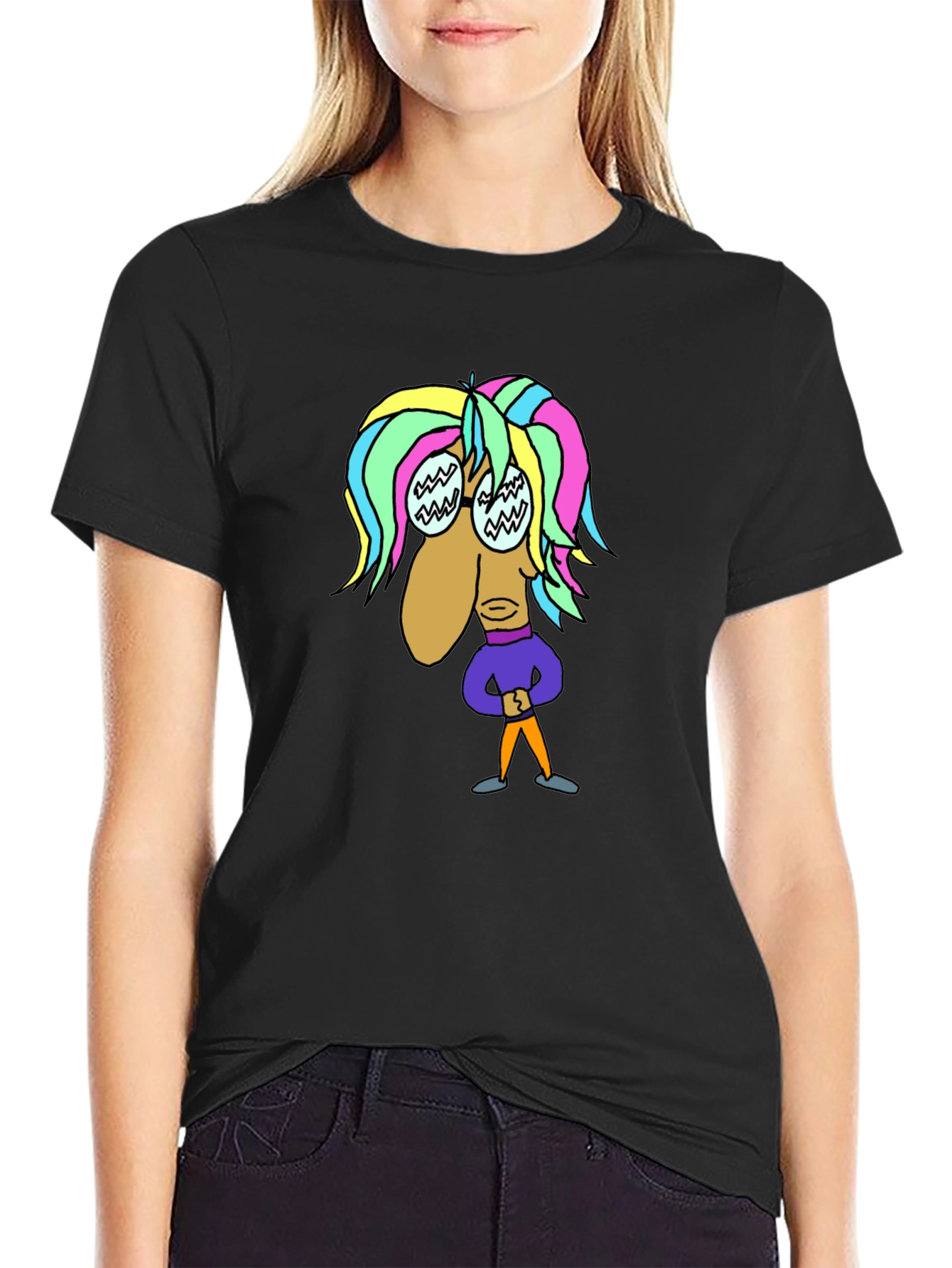 Cartoon Character Graphic Black Tee