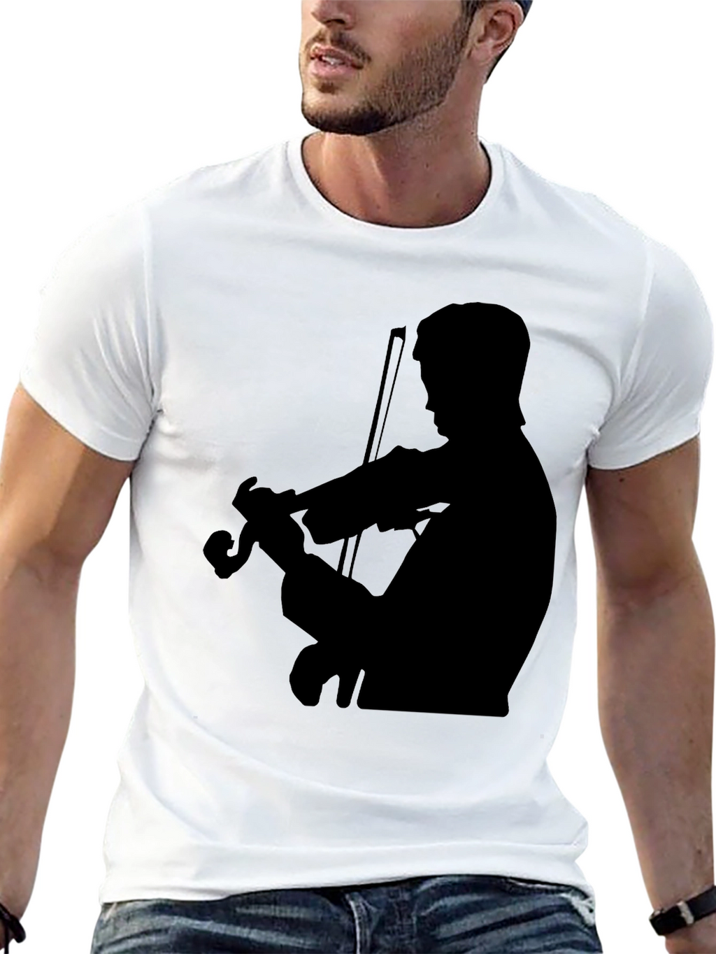 Violinist Silhouette Graphic Tee - Classic Black T-Shirt