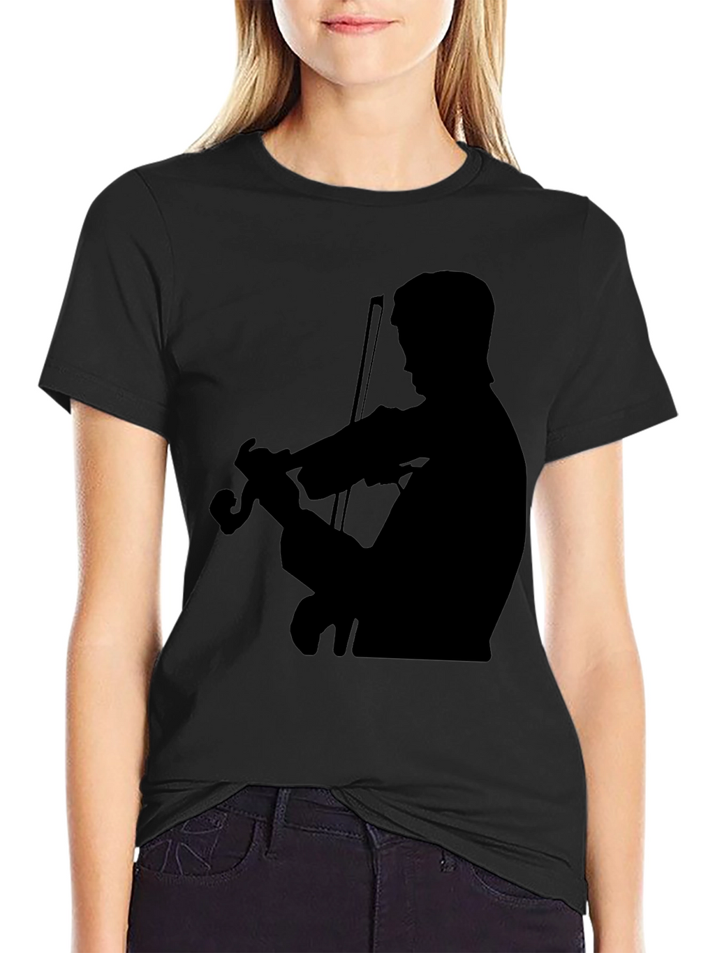 Violinist Silhouette Graphic Tee - Classic Black T-Shirt