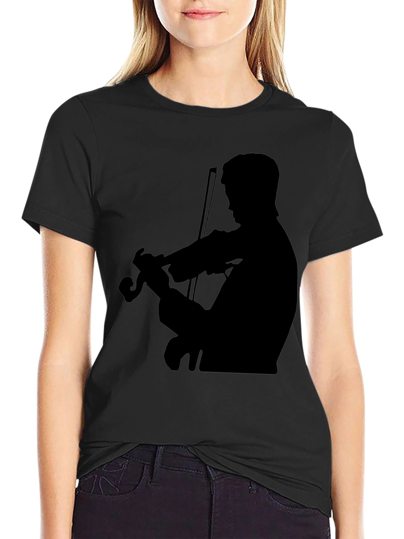 Violinist Silhouette Graphic Tee - Classic Black T-Shirt