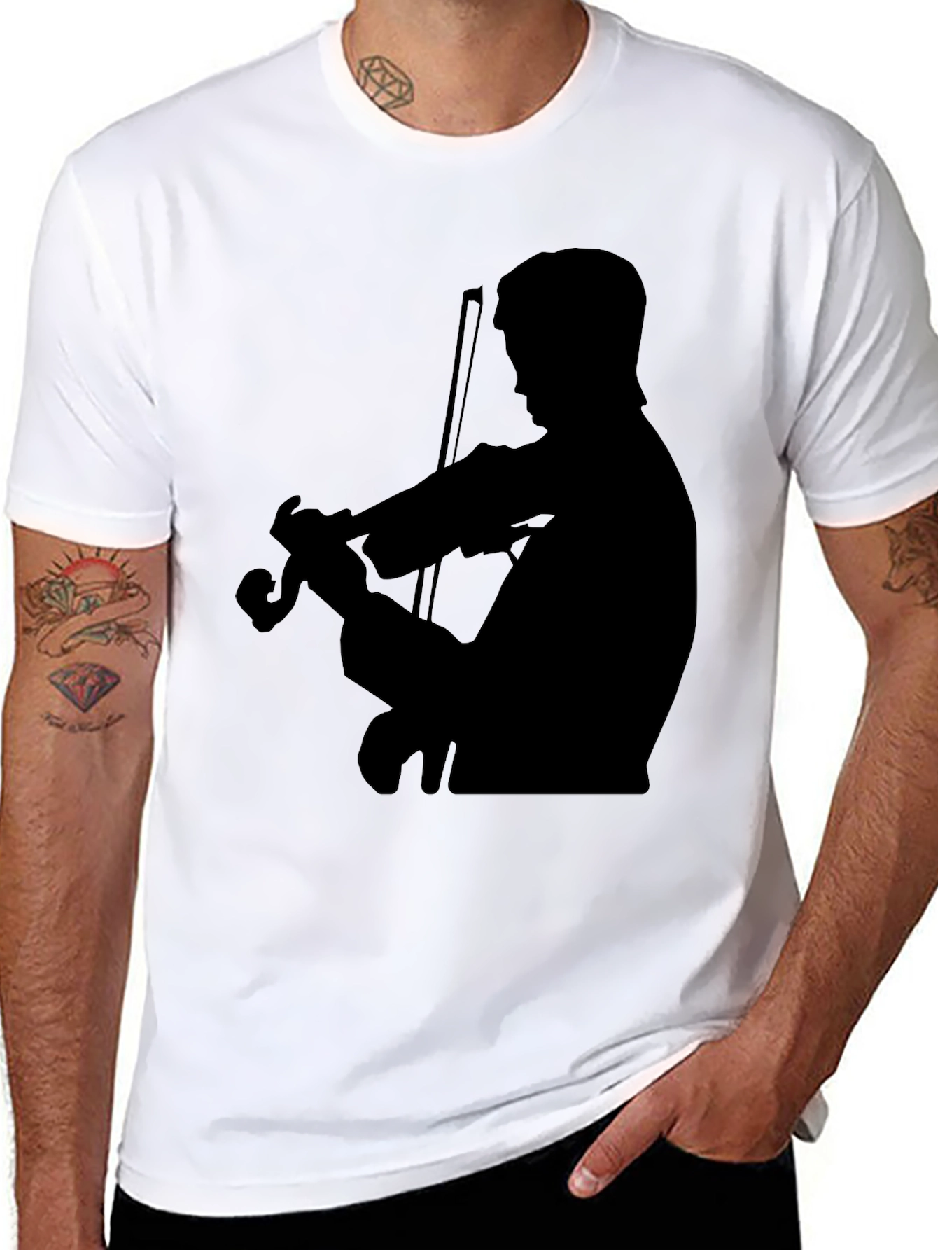 Violinist Silhouette Graphic Tee - Classic Black T-Shirt