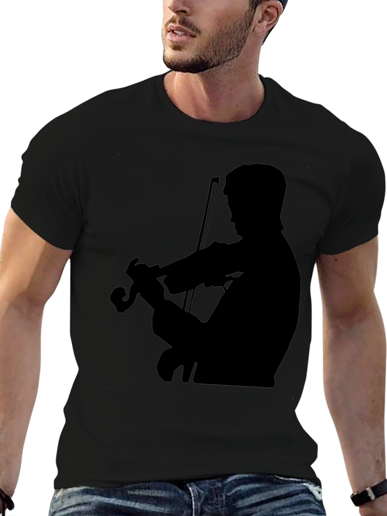 Violinist Silhouette Graphic Tee - Classic Black T-Shirt