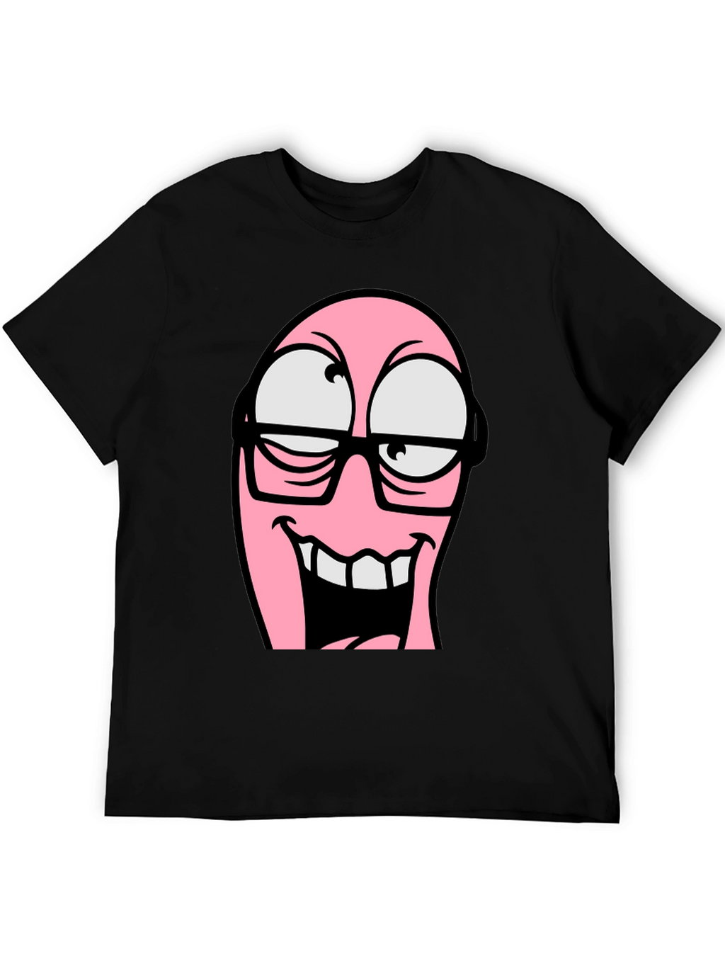 Cartoon Pink Nerd Face Graphic T-Shirt