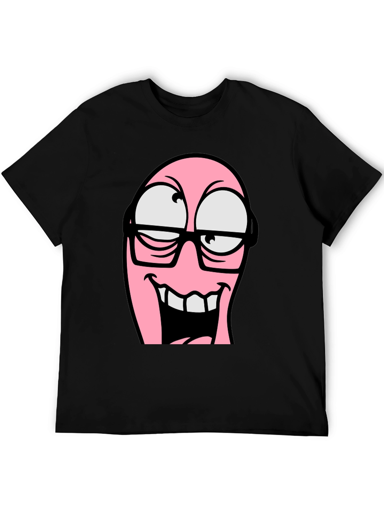 Cartoon Pink Nerd Face Graphic T-Shirt