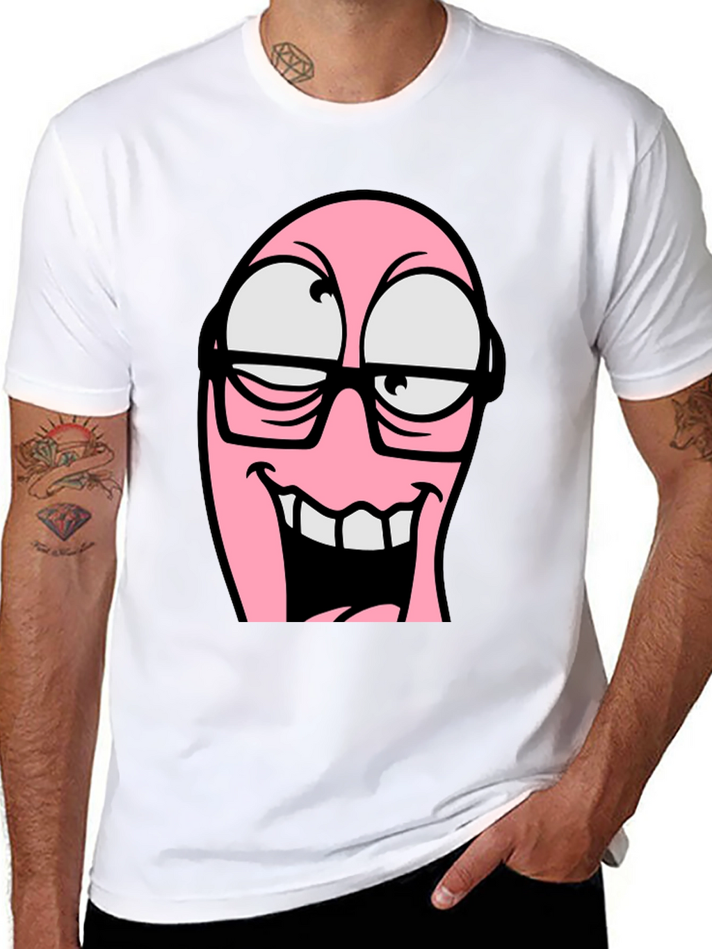 Cartoon Pink Nerd Face Graphic T-Shirt