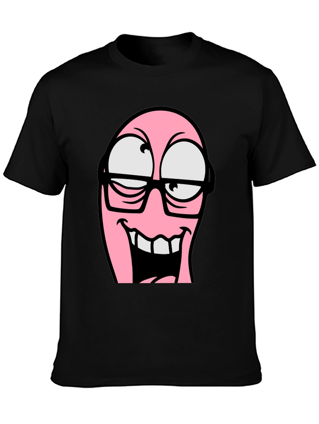 Cartoon Pink Nerd Face Graphic T-Shirt