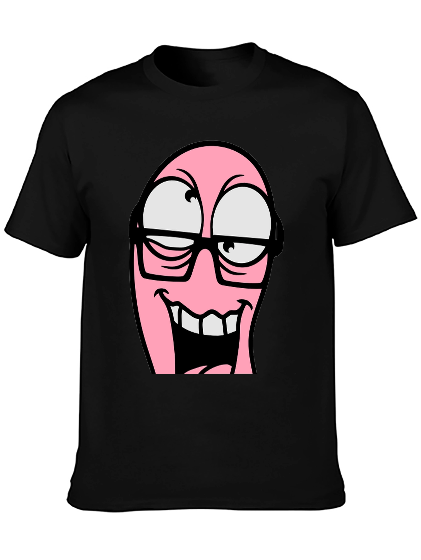 Cartoon Pink Nerd Face Graphic T-Shirt