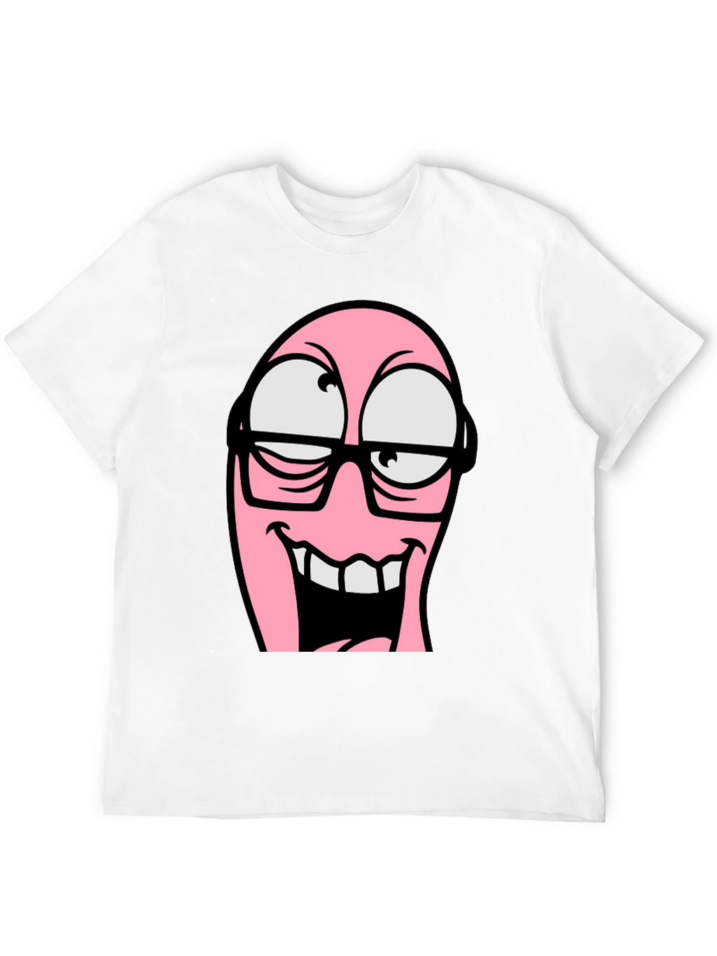 Cartoon Pink Nerd Face Graphic T-Shirt