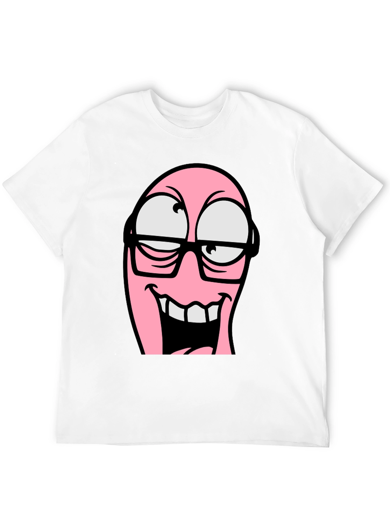 Cartoon Pink Nerd Face Graphic T-Shirt