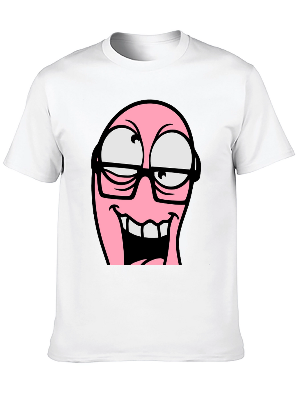 Cartoon Pink Nerd Face Graphic T-Shirt