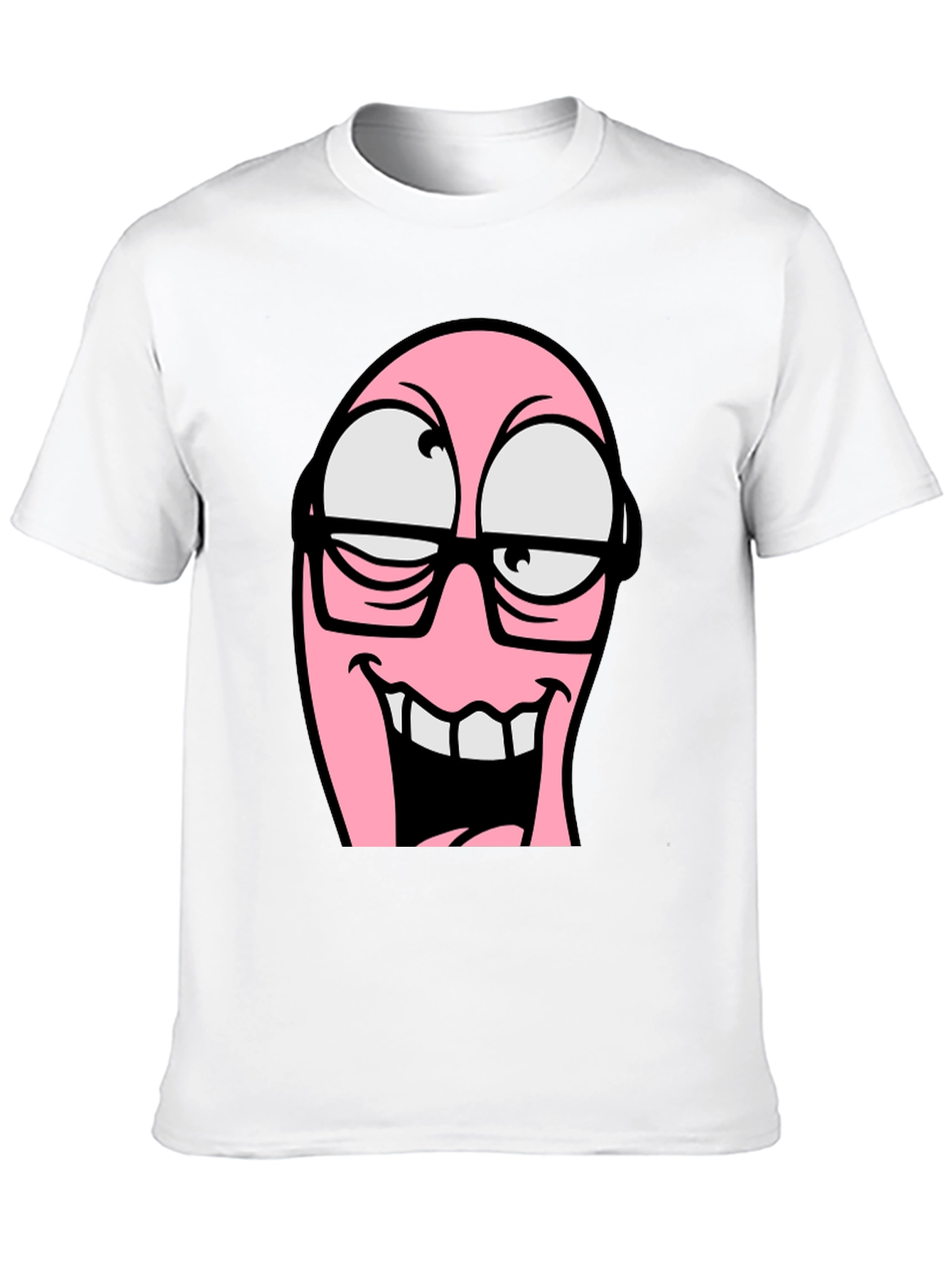 Cartoon Pink Nerd Face Graphic T-Shirt