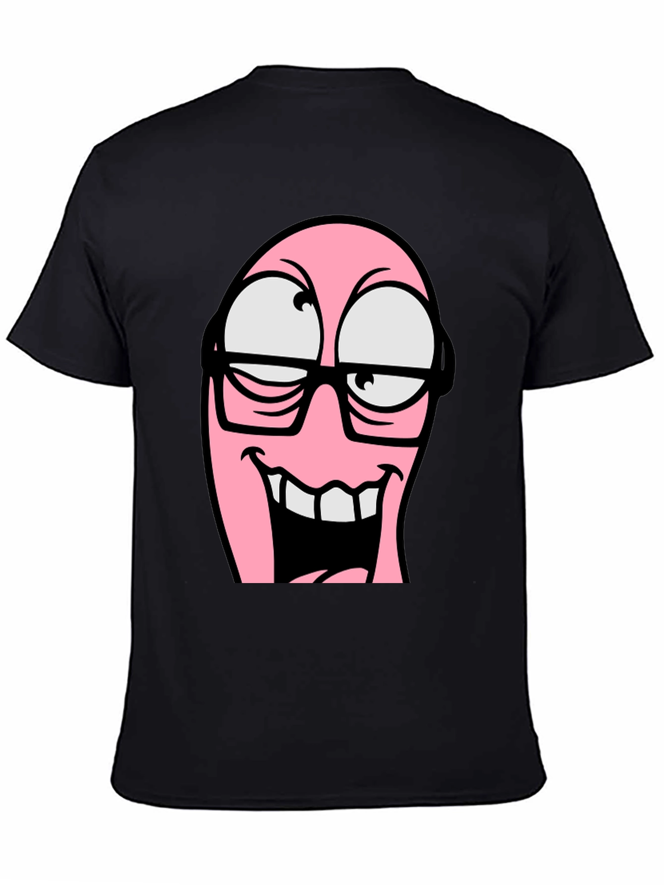 Cartoon Pink Nerd Face Graphic T-Shirt