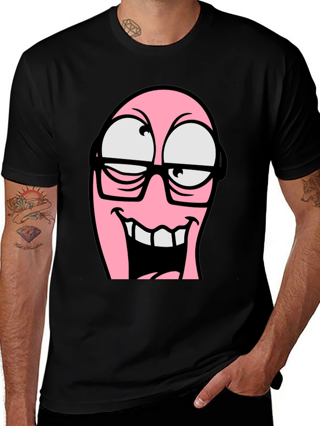 Cartoon Pink Nerd Face Graphic T-Shirt