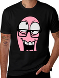 Cartoon Pink Nerd Face Graphic T-Shirt