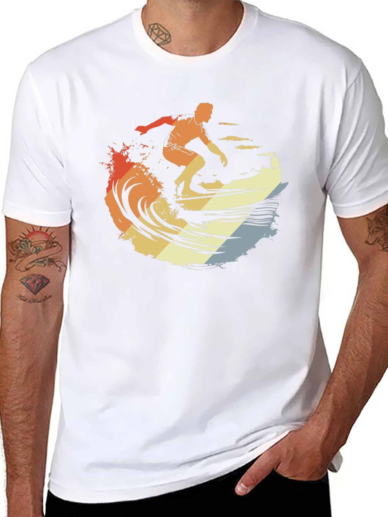 Retro Surfer Graphic Tee - Black Cotton T-Shirt