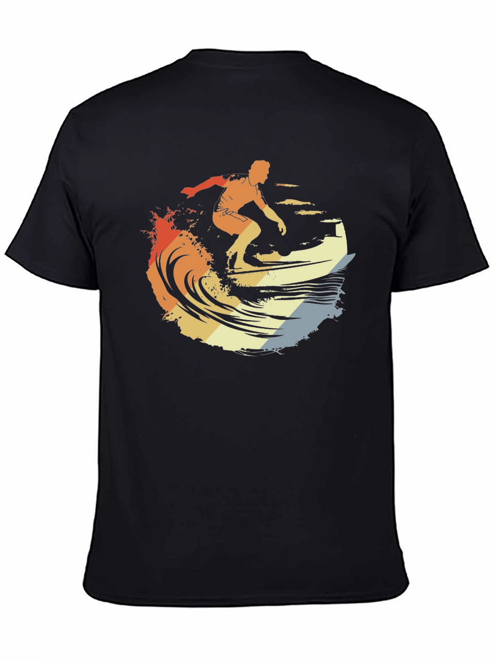 Retro Surfer Graphic Tee - Black Cotton T-Shirt