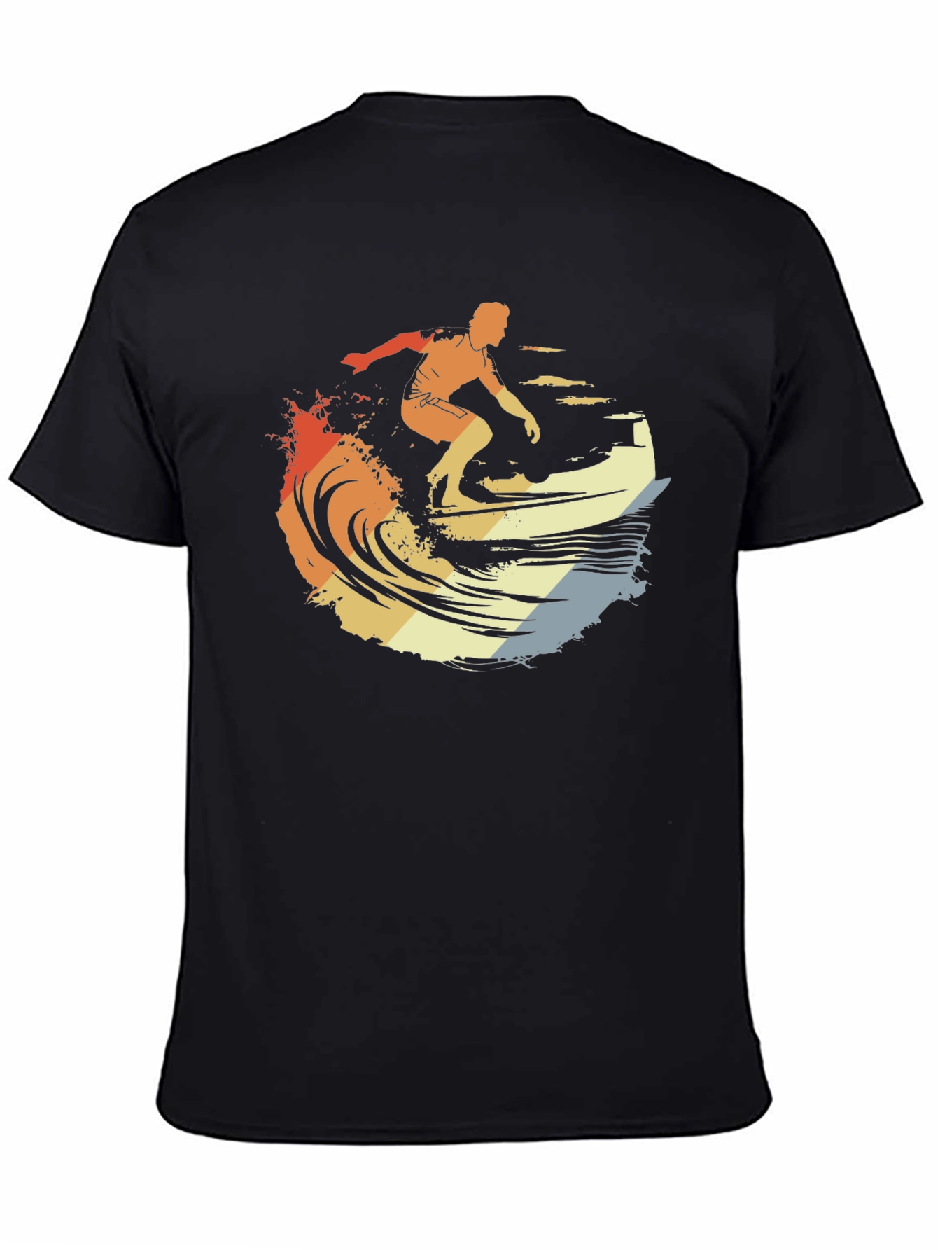 Retro Surfer Graphic Tee - Black Cotton T-Shirt