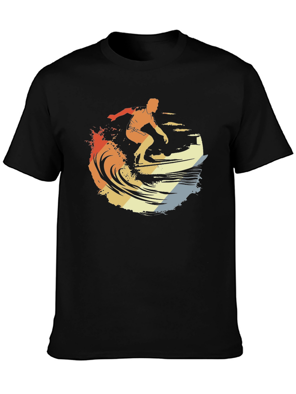 Retro Surfer Graphic Tee - Black Cotton T-Shirt