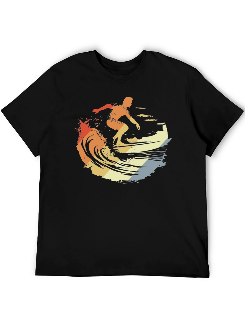 Retro Surfer Graphic Tee - Black Cotton T-Shirt