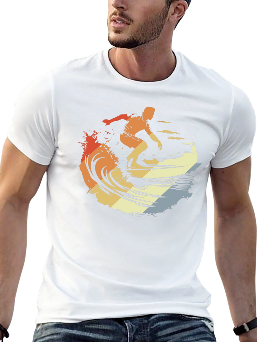 Retro Surfer Graphic Tee - Black Cotton T-Shirt