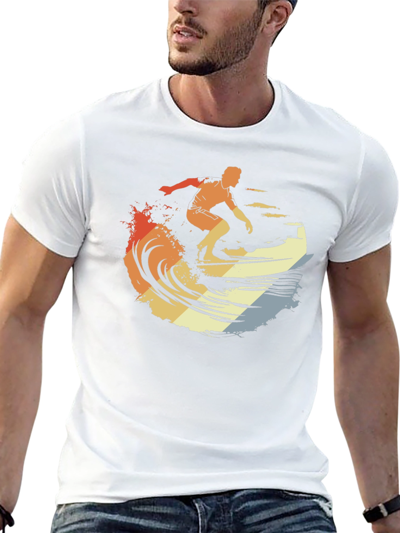 Retro Surfer Graphic Tee - Black Cotton T-Shirt