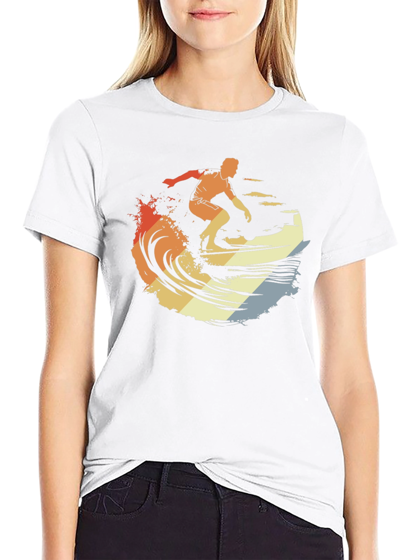 Retro Surfer Graphic Tee - Black Cotton T-Shirt