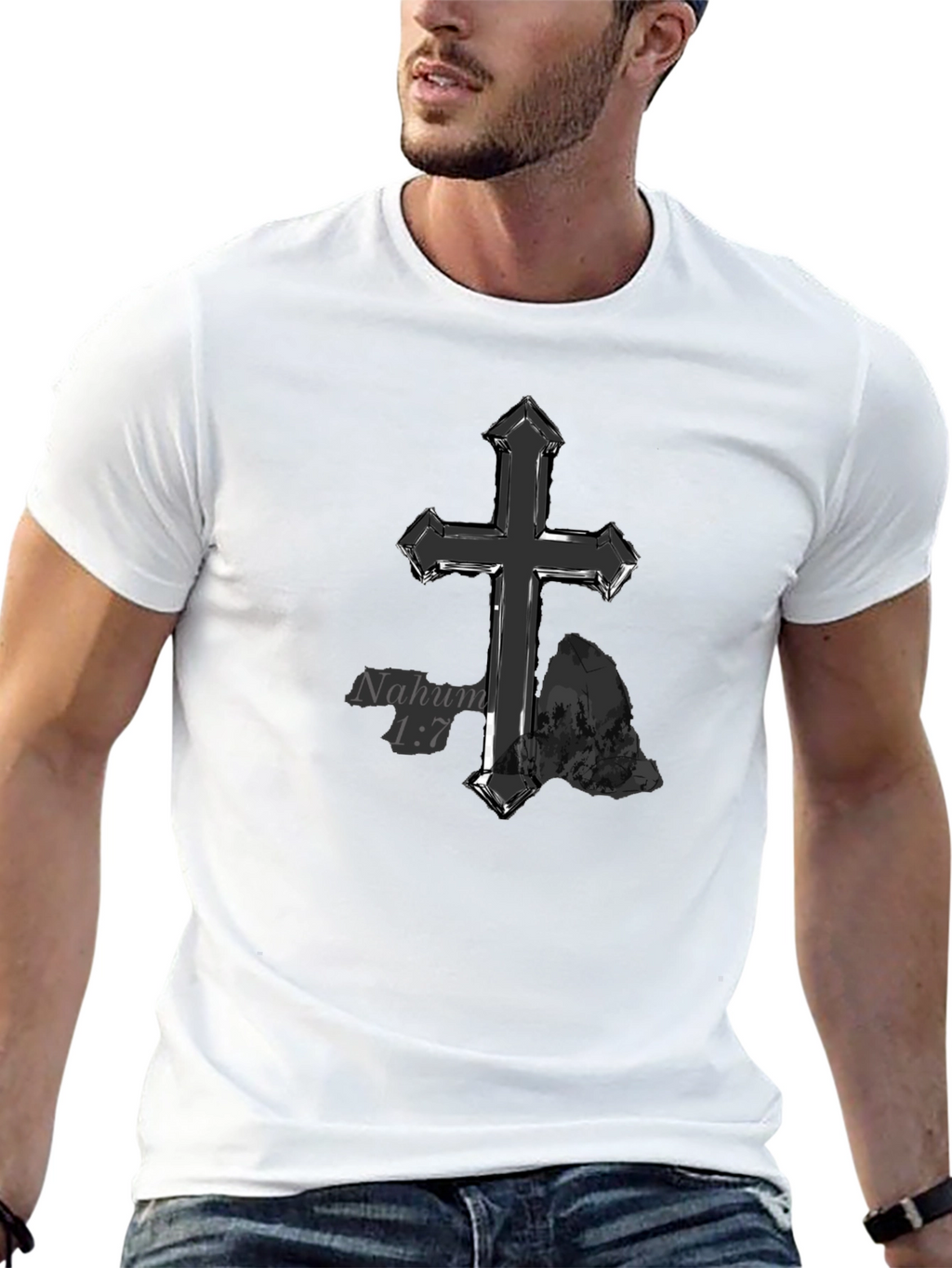 Christian Cross T-Shirt - Nahum 1:7 Design