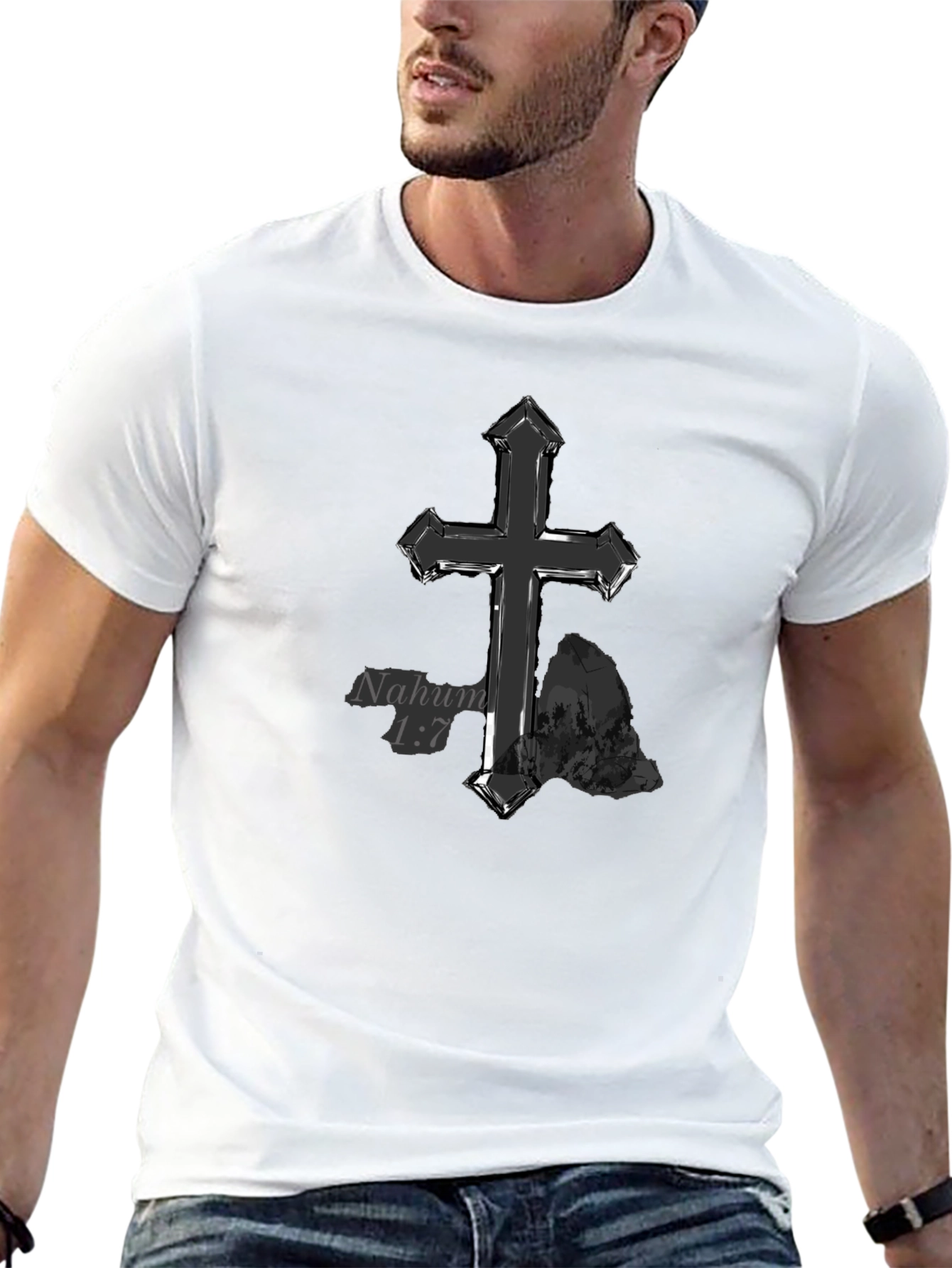 Christian Cross T-Shirt - Nahum 1:7 Design