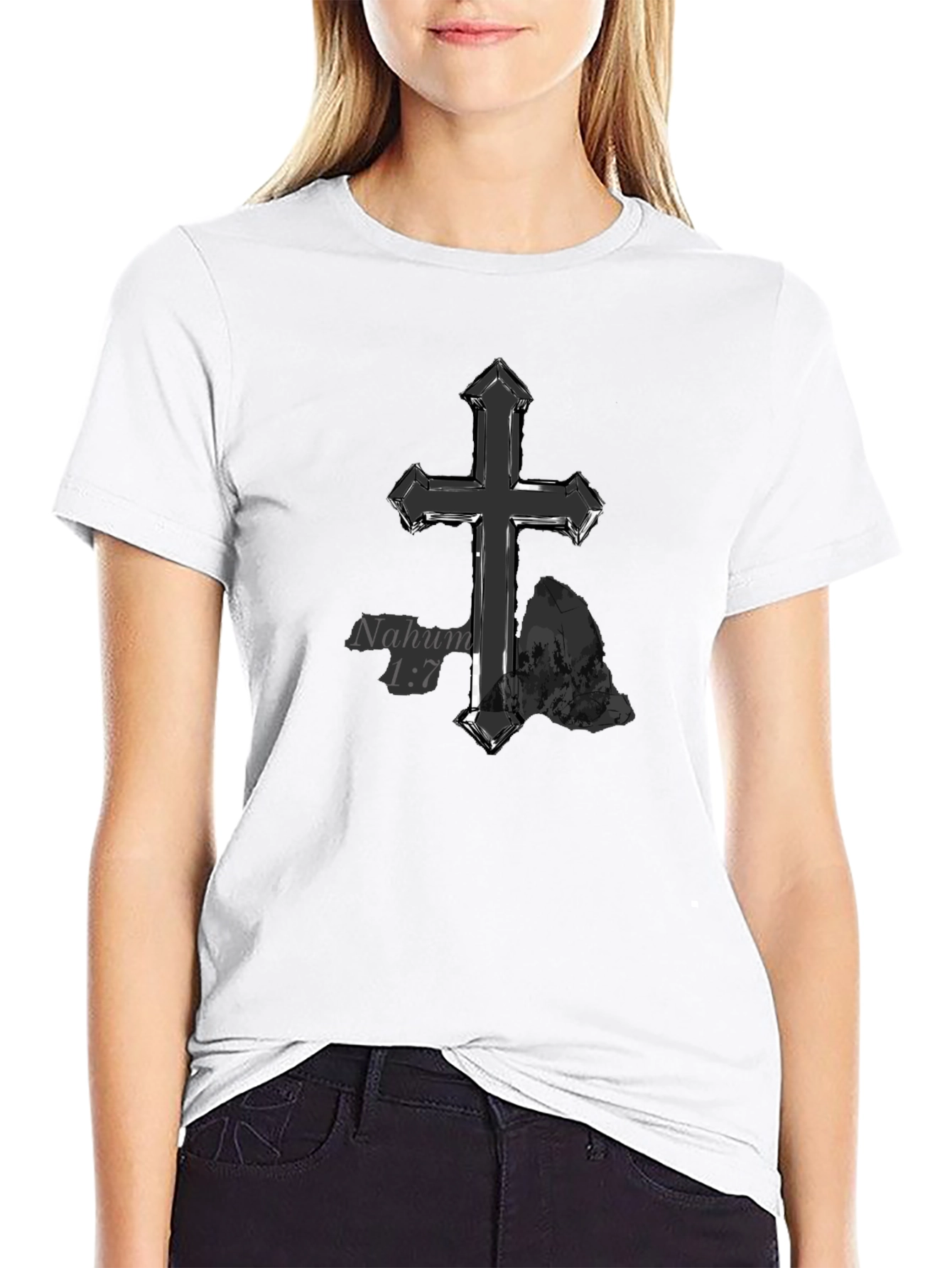 Christian Cross T-Shirt - Nahum 1:7 Design