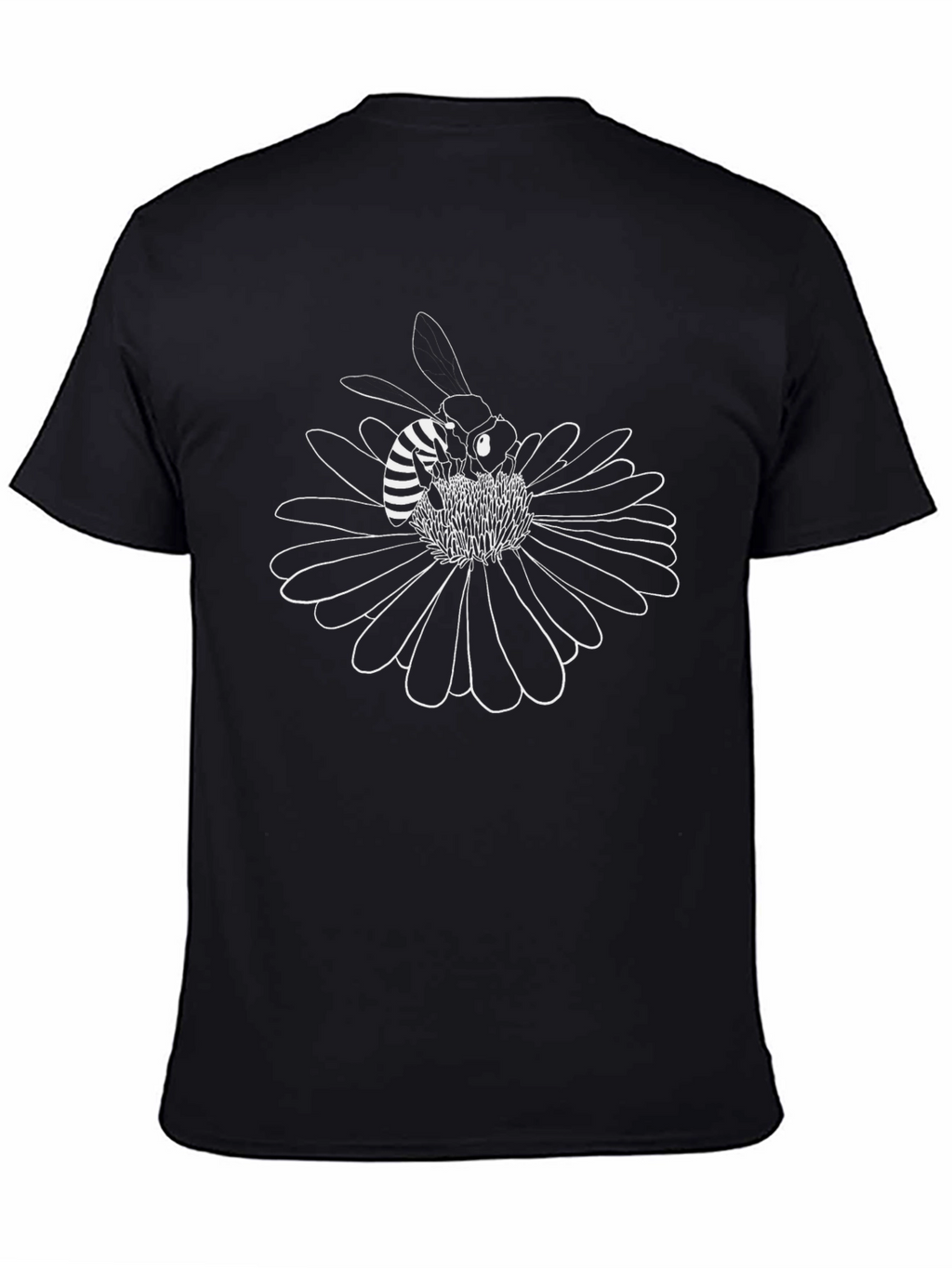 Bee on Flower Graphic T-Shirt - Black Cotton Blend