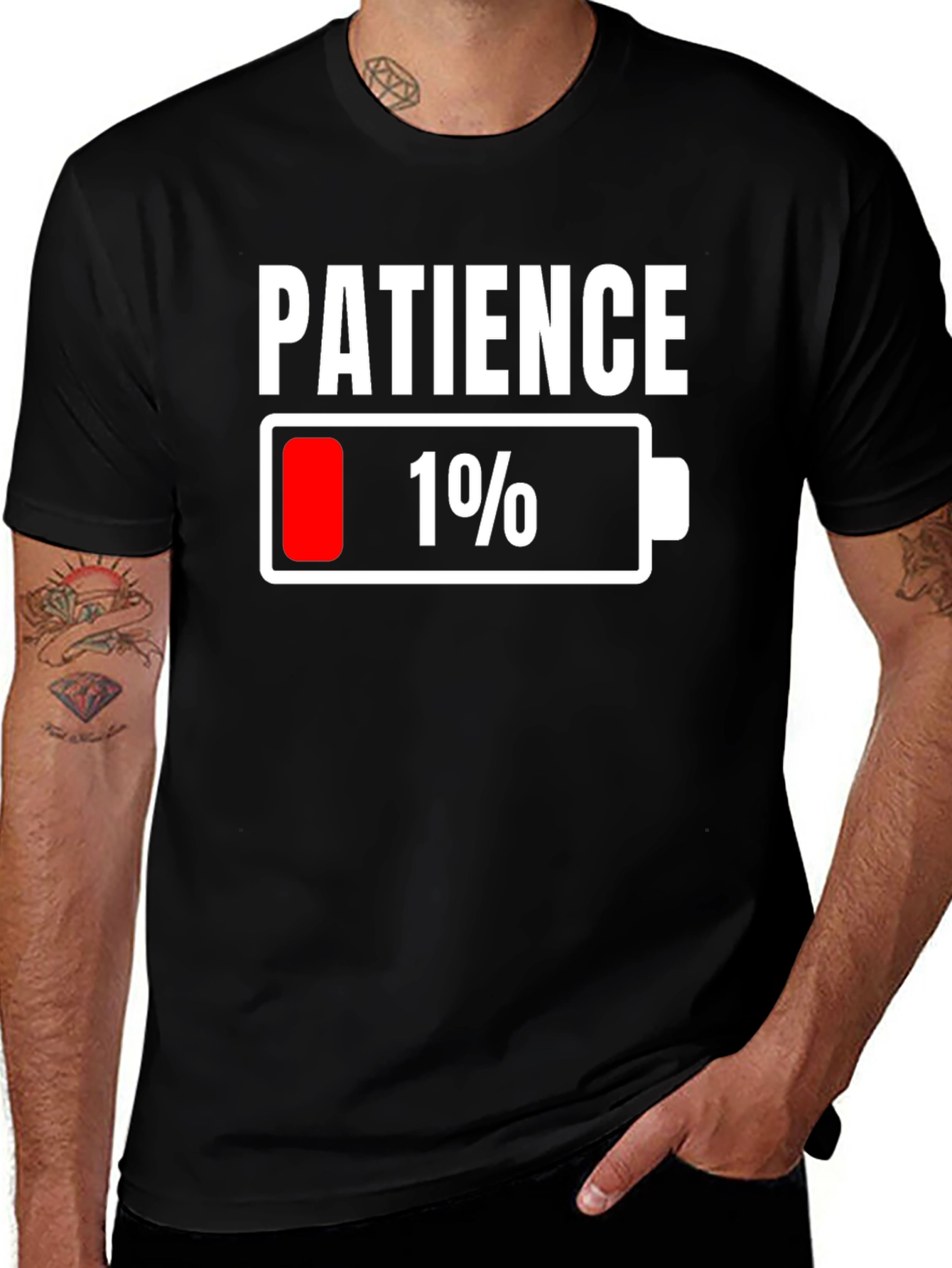 Patience Low Battery Graphic Tee - Funny Sarcastic T-Shirt