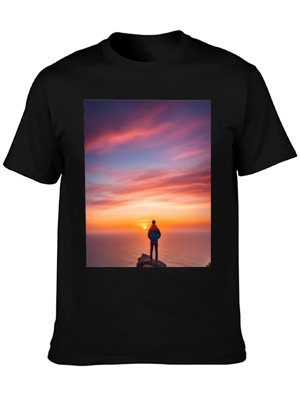 Sunset Seeker Graphic Tee - Black Cotton T-Shirt