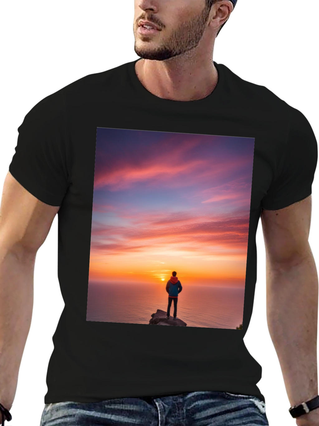 Sunset Seeker Graphic Tee - Black Cotton T-Shirt