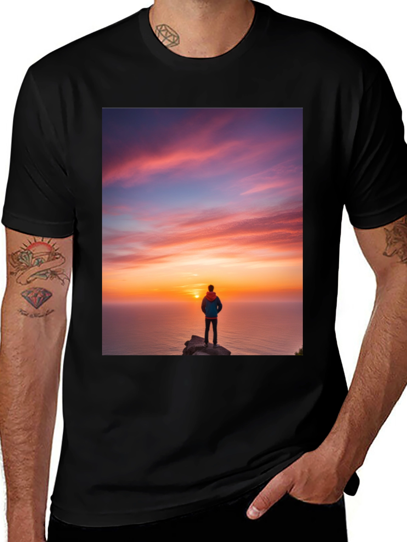Sunset Seeker Graphic Tee - Black Cotton T-Shirt
