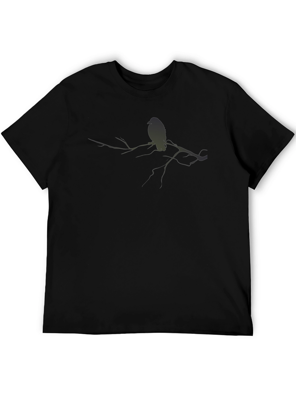 Mens Black T-Shirt with Bird on Branch Graphic