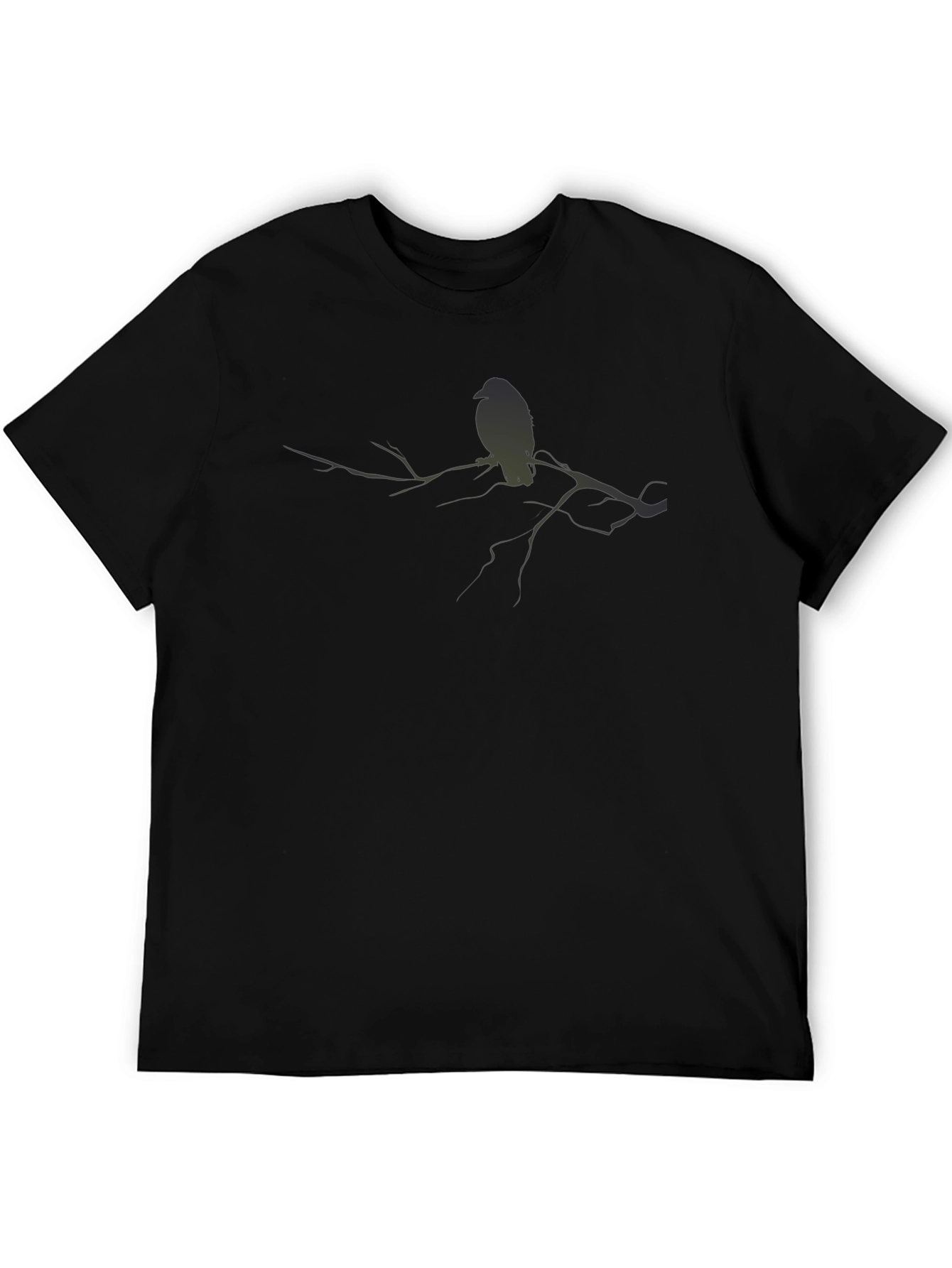 Mens Black T-Shirt with Bird on Branch Graphic