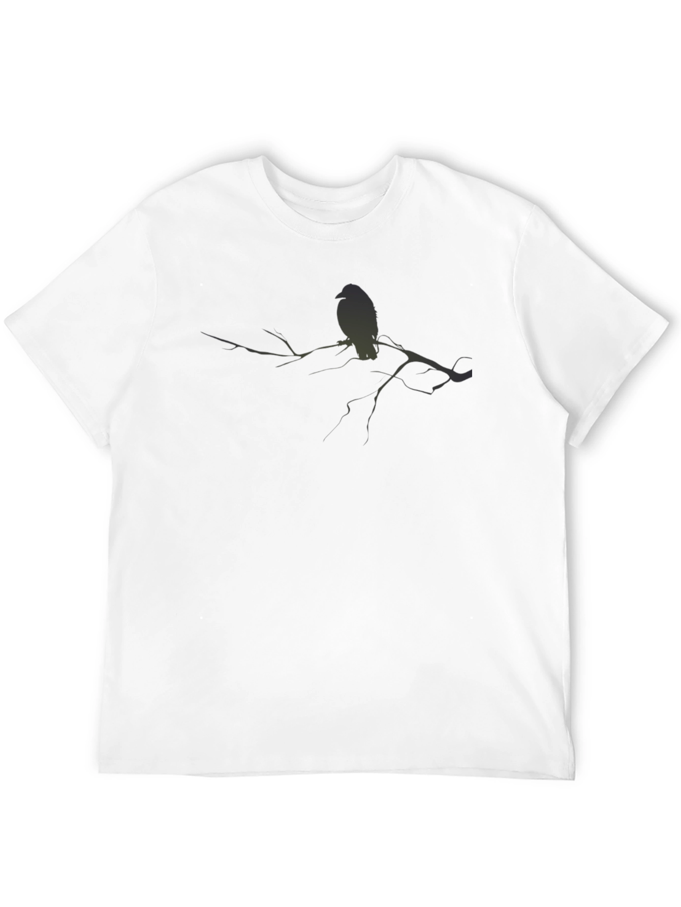 Mens Black T-Shirt with Bird on Branch Graphic