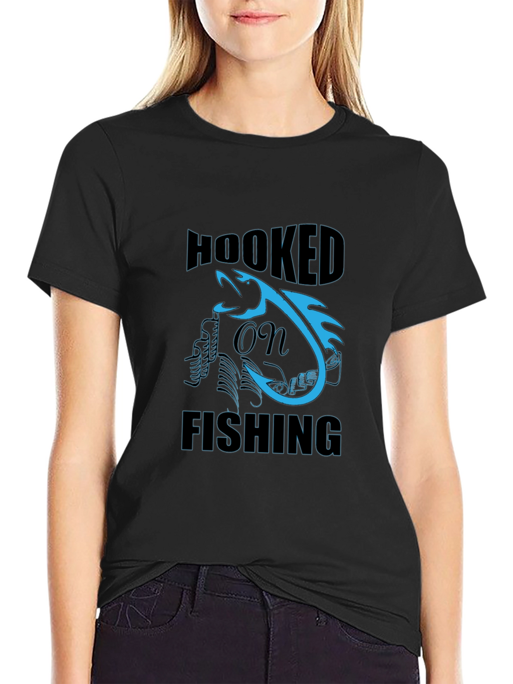 Hooked on Fishing Graphic Tee - Black Cotton T-Shirt
