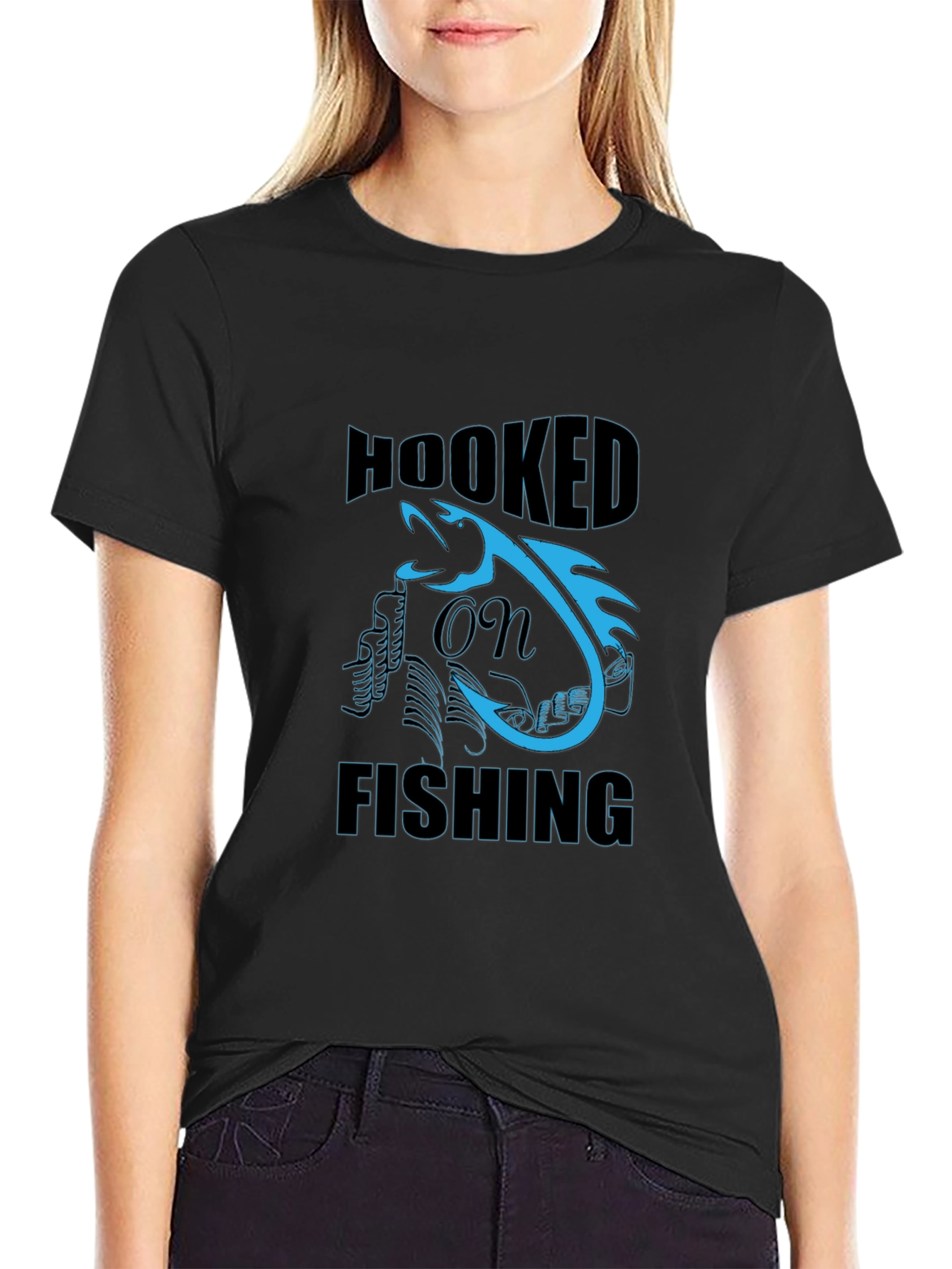 Hooked on Fishing Graphic Tee - Black Cotton T-Shirt