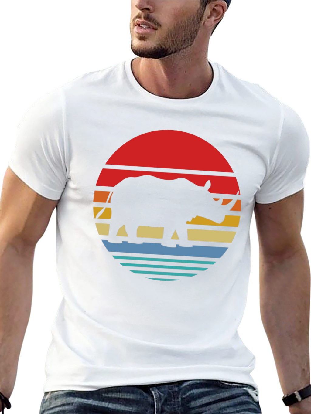 Retro Rhino Sunset Graphic Tee