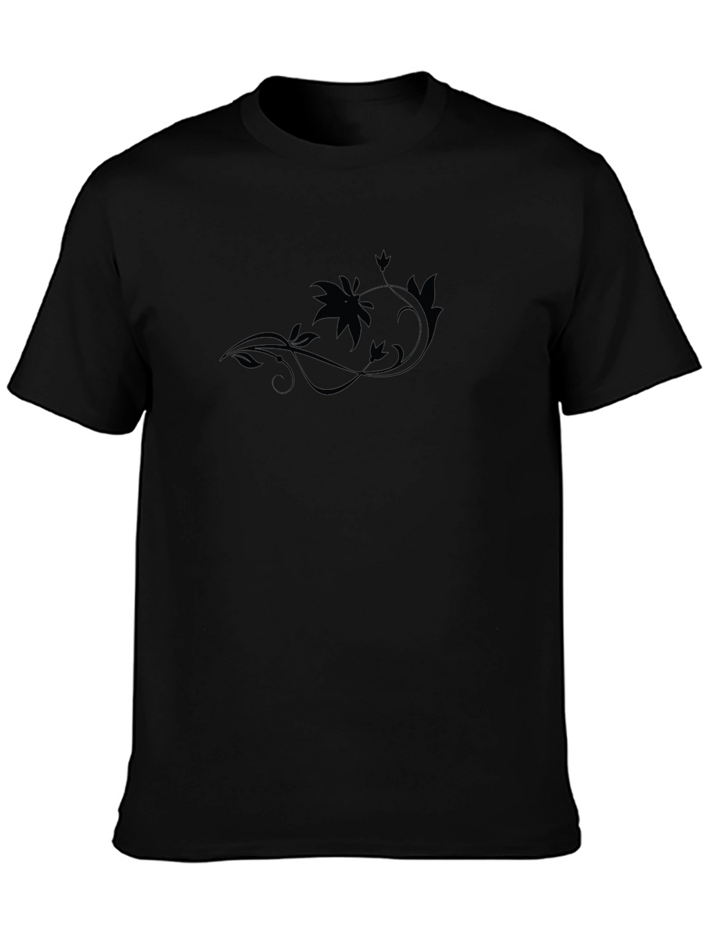 Mens Black Graphic Tee - Floral Accent