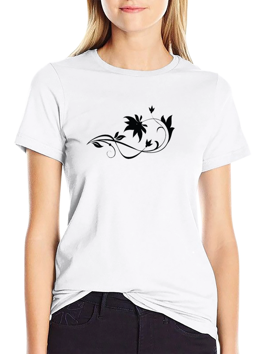 Mens Black Graphic Tee - Floral Accent